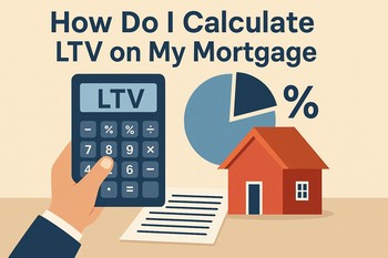 Illustration of a calculator and home, with the question 'How do I calculate my mortgage LTV?'