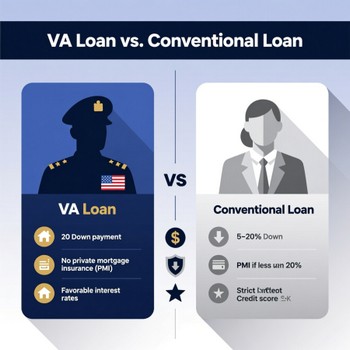 Comparison image showing VA loan vs Conventional loan
